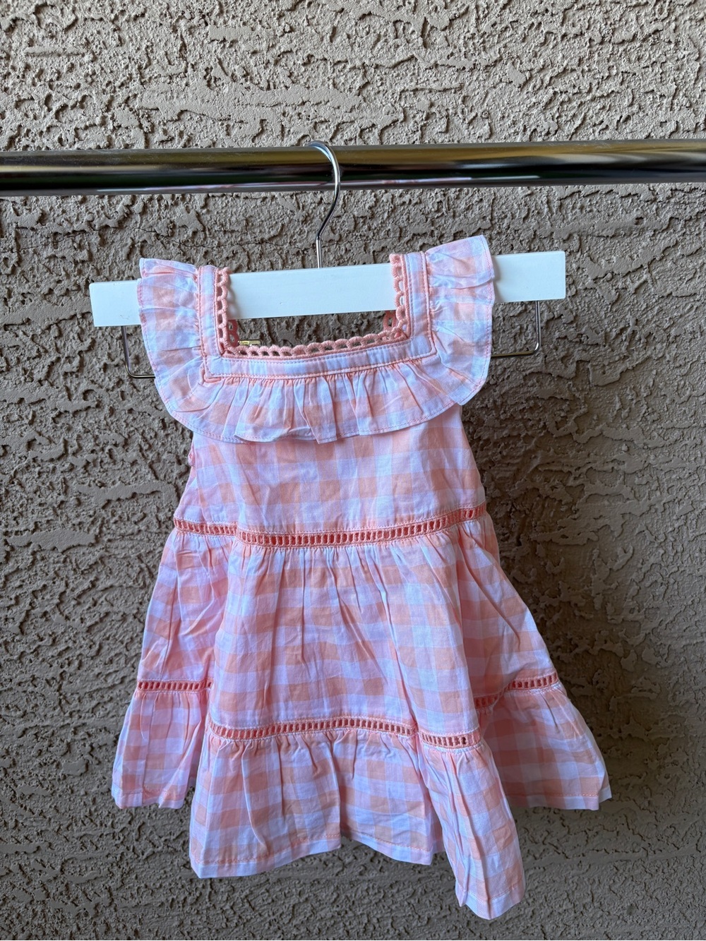 NWT Janie and Jack Coral Peach Gingham Tiered Ruffle Dress